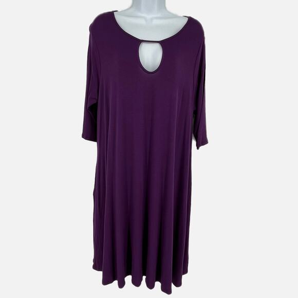 BBA Midi Keyhole Shirt Dress in Purple Plus Size 1X - Picture 1 of 9